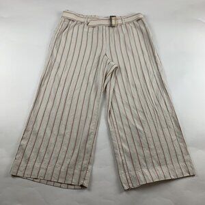 J.Jill Brown Striped Stretch Linen Belted Wide Leg Pant L